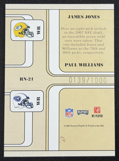 James Jones Paul Williams 2007 Playoff Contenders Round Numbers /1000 Packers Titans