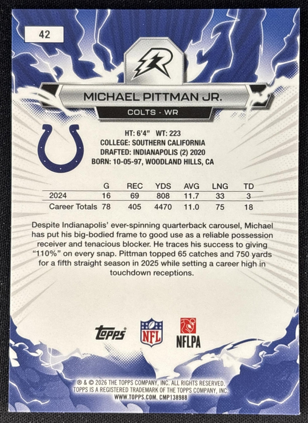 Michael Pittman Jr. 2025 Topps Resurgence Colts Indianapolis Colts back