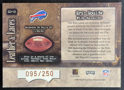 Eric Moulds 2002 Playoff Absolute Memorabilia Leather and Laces /250 Bills back