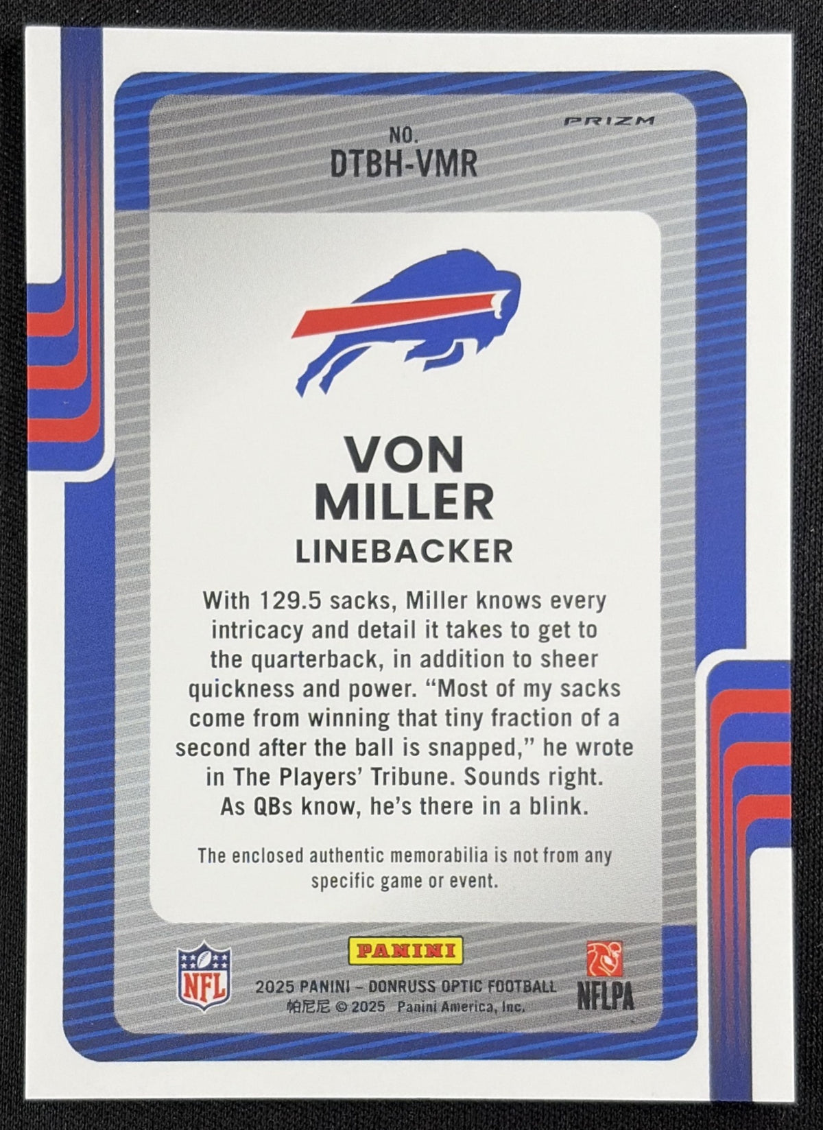 Von Miller 2025 Panini Donruss Optic Threads Blue Hyper Prizm Bills