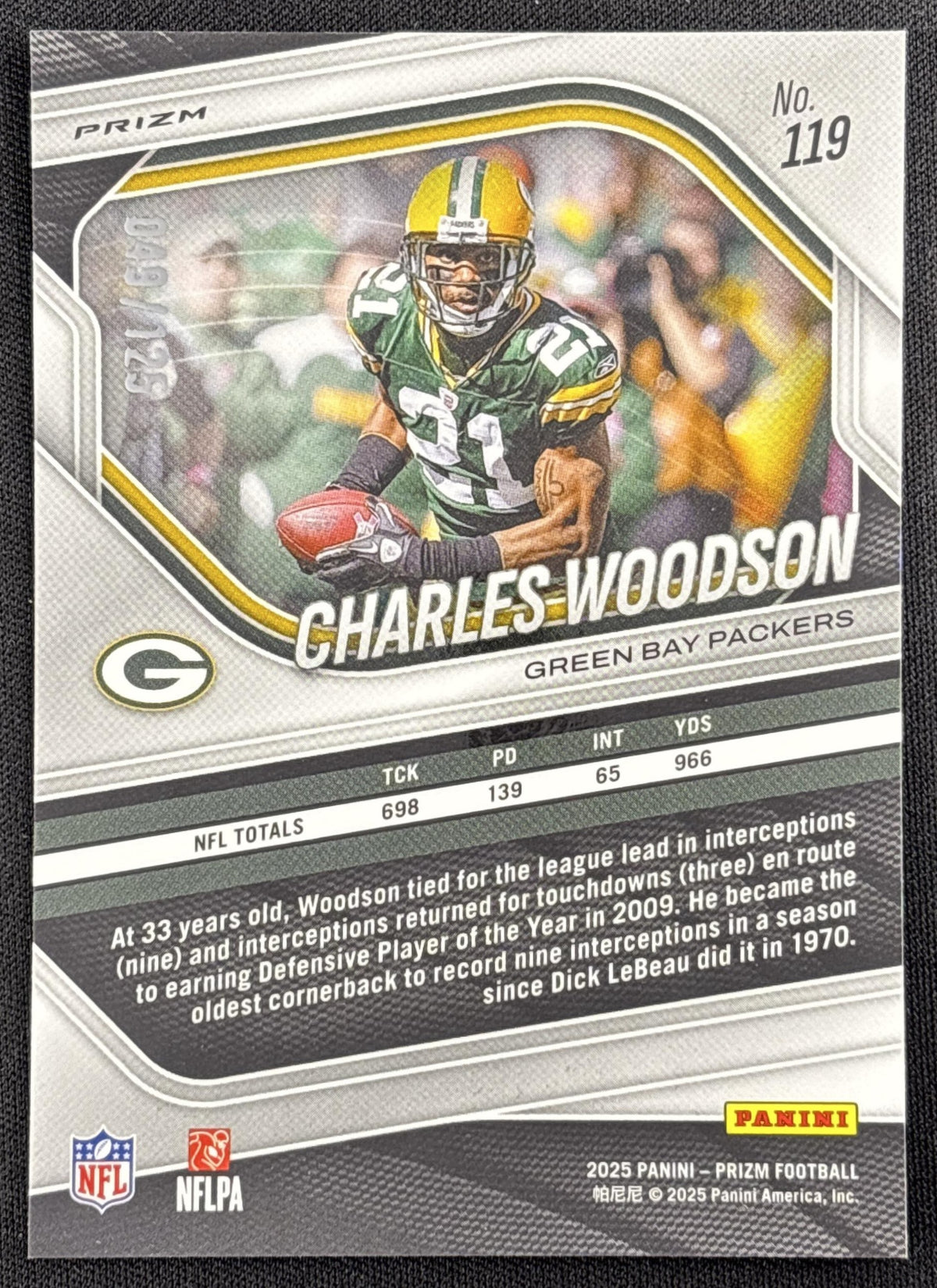 Charles Woodson 2025 Panini Prizm No Huddle Blue /125 Packers