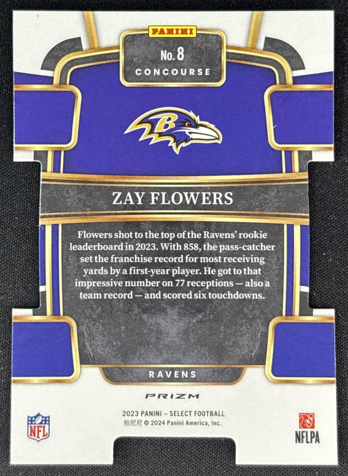 Zay Flowers 2023 Panini Select Black and Red Prizms Die Cut Ravens