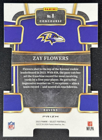 Zay Flowers 2023 Panini Select Black and Red Prizms Die Cut Ravens
