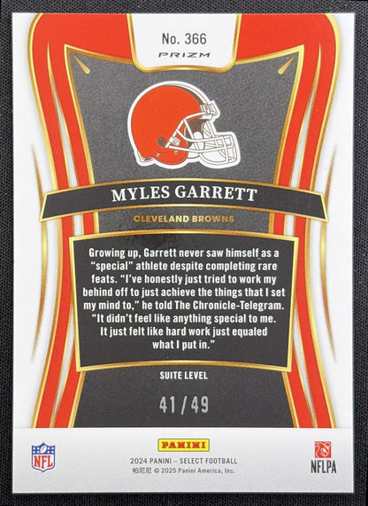 Myles Garrett 2024 Panini Select Suite Red Disco Prizm /49 Browns - back