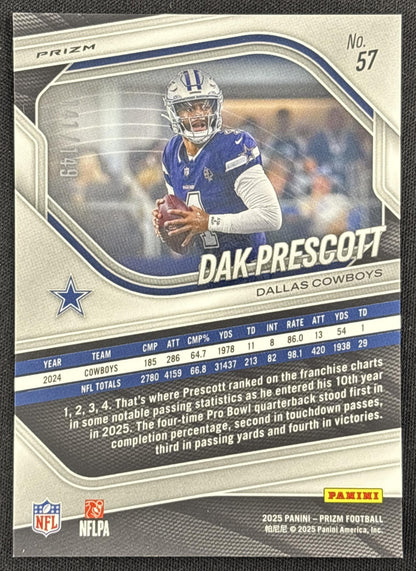 Dak Prescott 2025 Panini Prizm Red Wave /149 Cowboys
