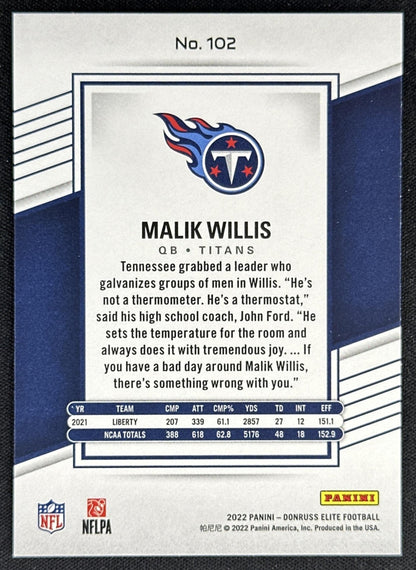 Malik Willis 2022 Panini Donruss Elite /999 Titans