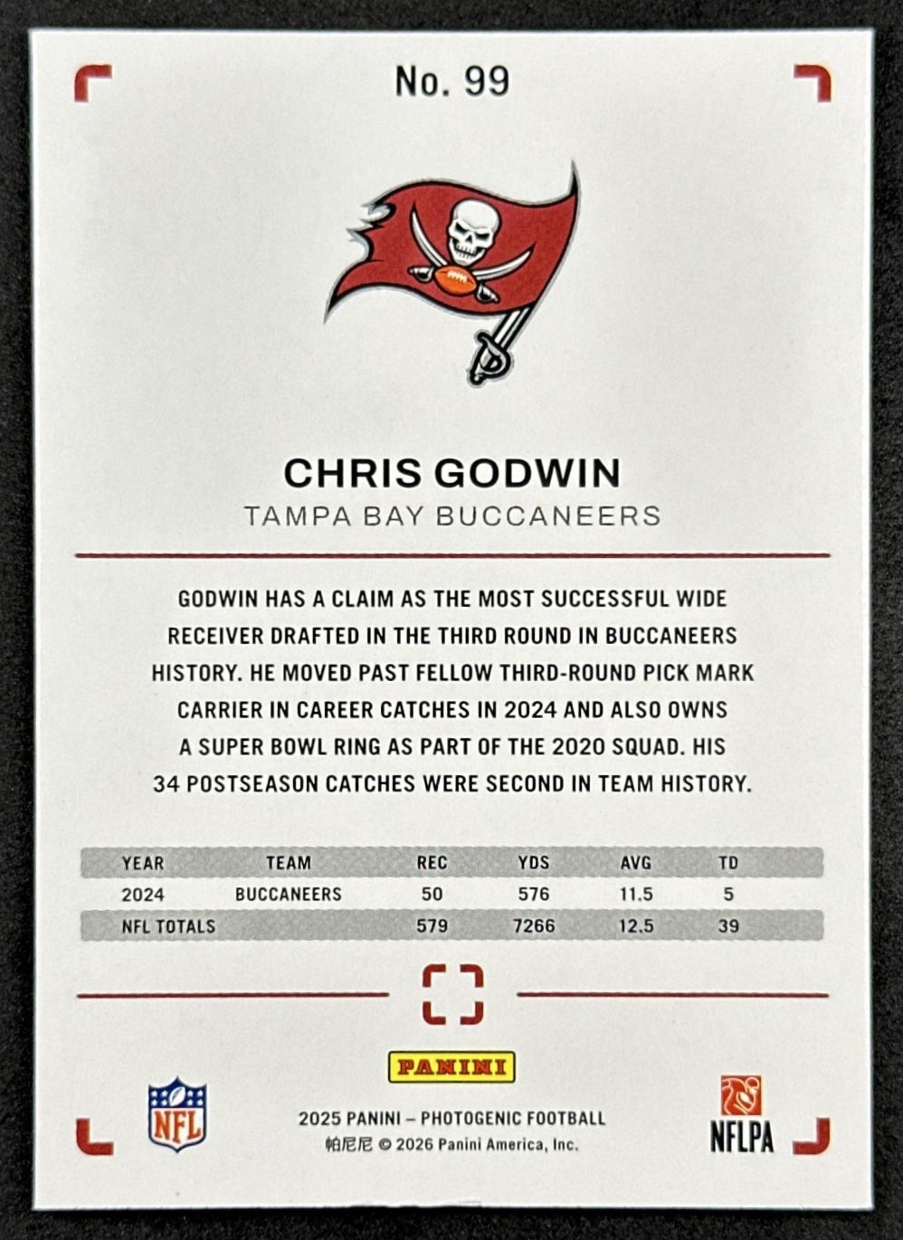 Chris Godwin 2025 Panini PhotoGenic Buccaneers back