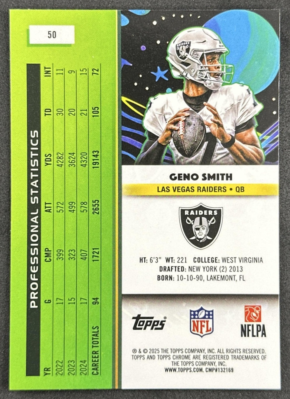 Geno Smith 2025 Topps Cosmic Chrome Raiders back