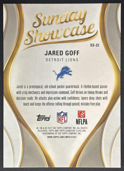 Jared Goff 2025 Topps Signature Class Sunday Showcase Lions back