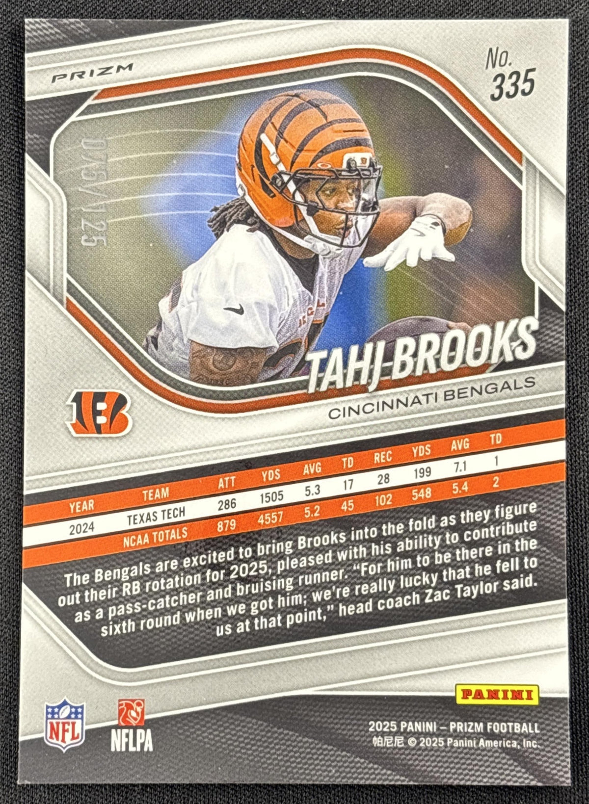 Tahj Brooks 2025 Panini Prizm No Huddle Blue /125 Bengals