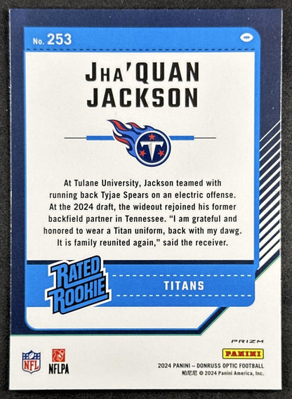 Jha'Quan Jackson 2024 Panini Donruss Optic Purple Shock Titans Back