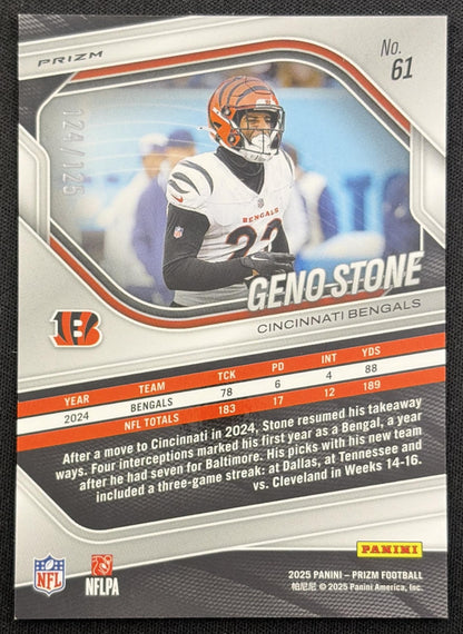 Geno Stone 2025 Panini Prizm No Huddle Blue /125 Bengals back