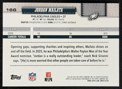 Jordan Mailata 2026 Topps Aqua Rainbow Foil Eagles back