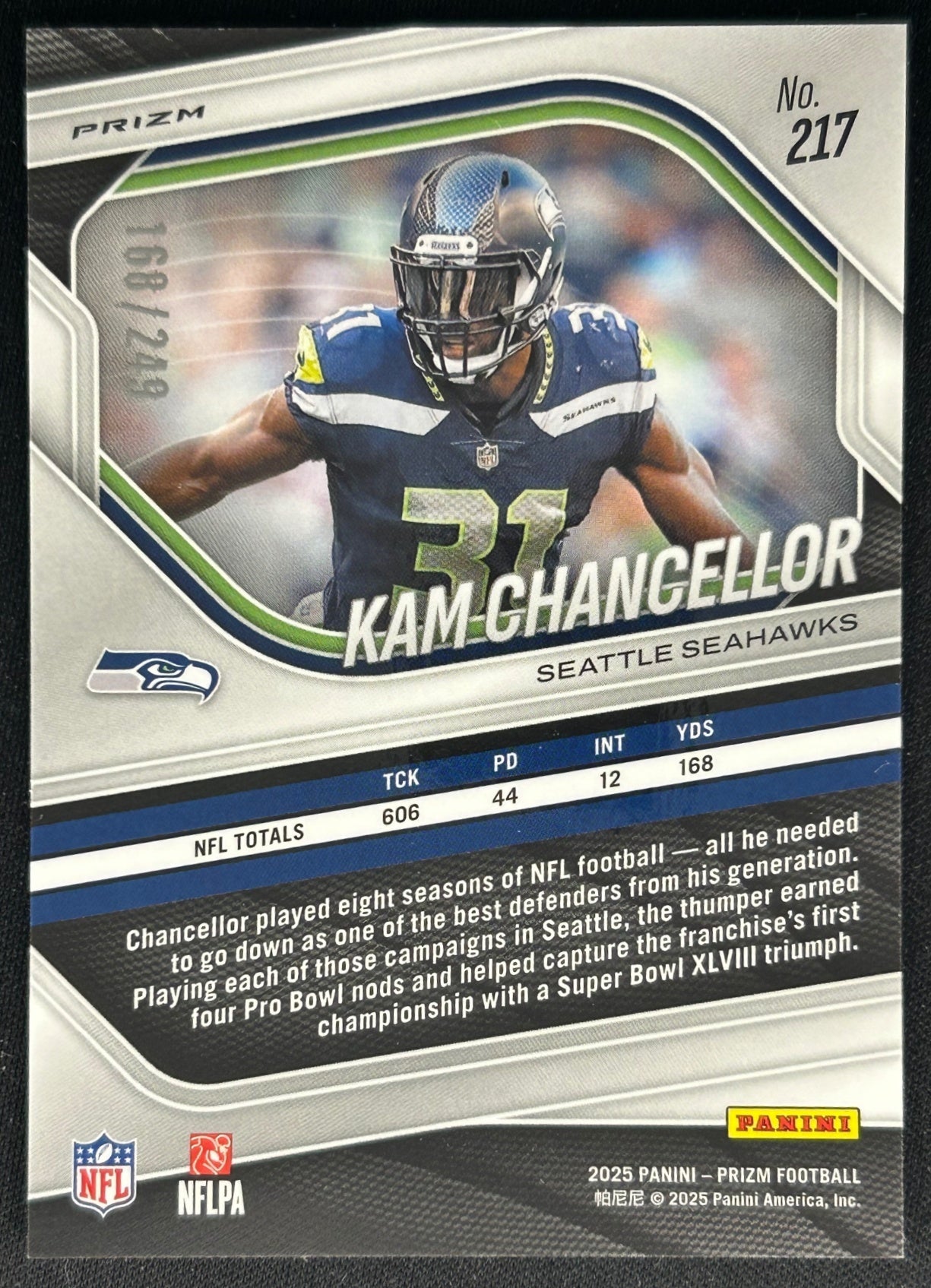 Kam Chancellor 2025 Panini Prizm Orange /249 Seahawks Sports Trading Cards