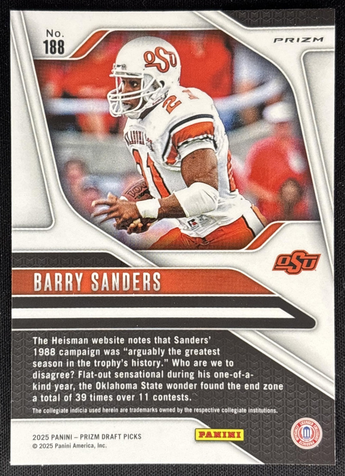 Barry Sanders 2025 Panini Prizm Draft Picks Red Ice Cowboys Lions Sports Trading Cards
