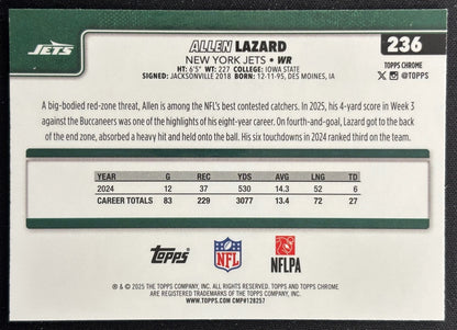 Allen Lazard 2025 Topps Chrome Red/White/Blue Refractor Jets Sports Trading Cards