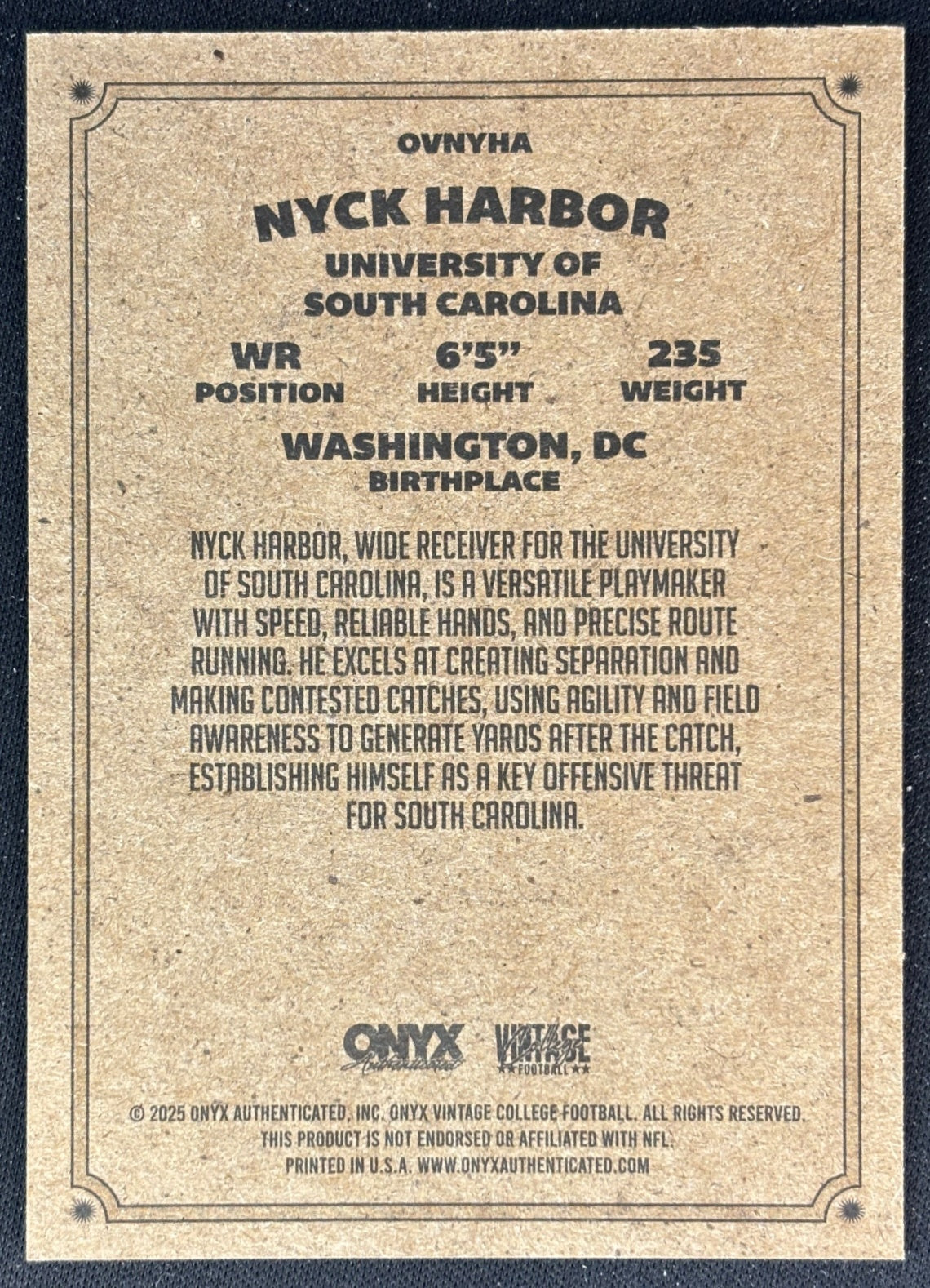 Nych Harbor 2025 ONyx Vintage Sports Trading Cards