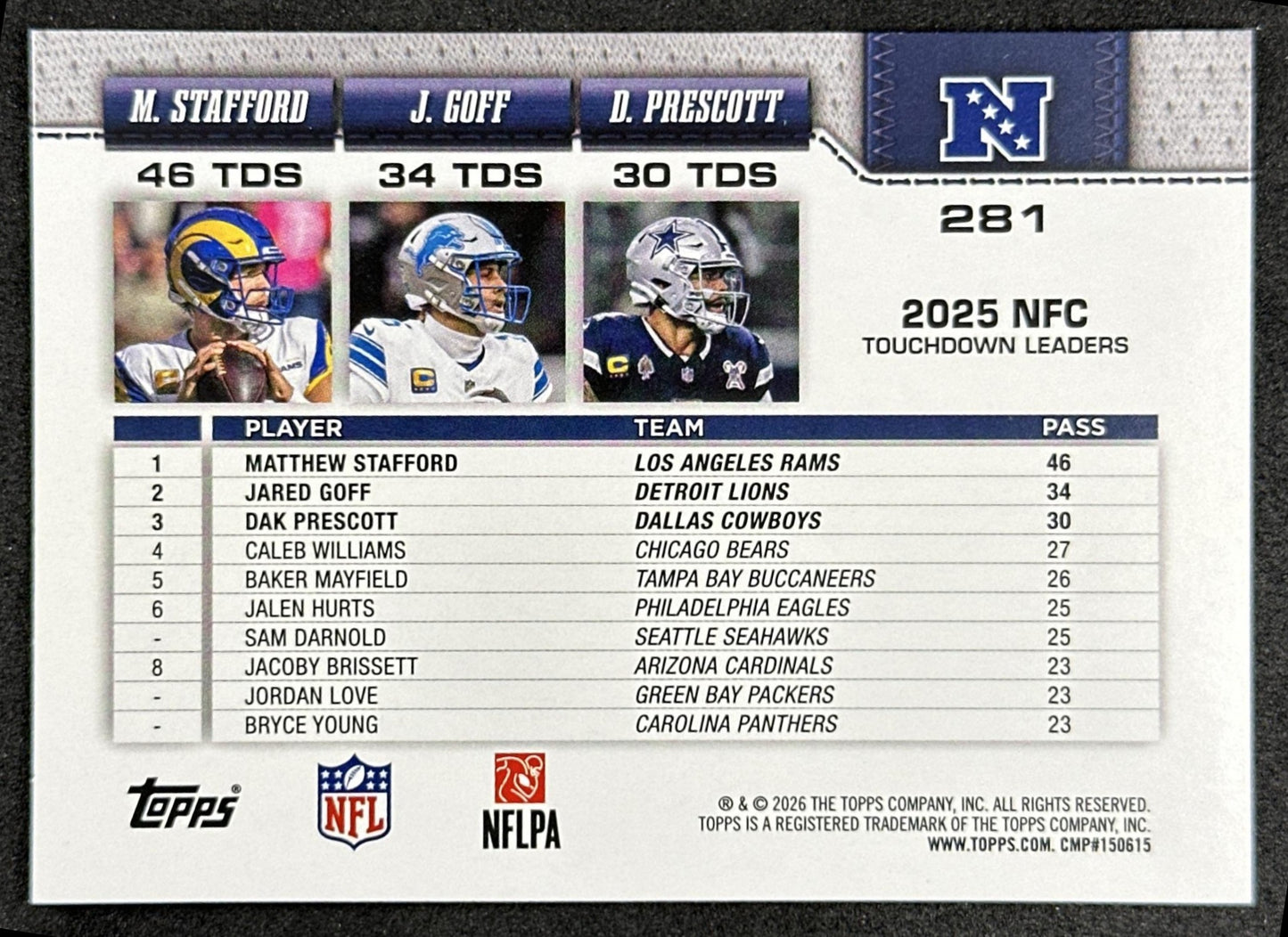 Matthew Stafford Dak Prescott Jared Goff 2026 Topps Flagship Sports Trading Cards