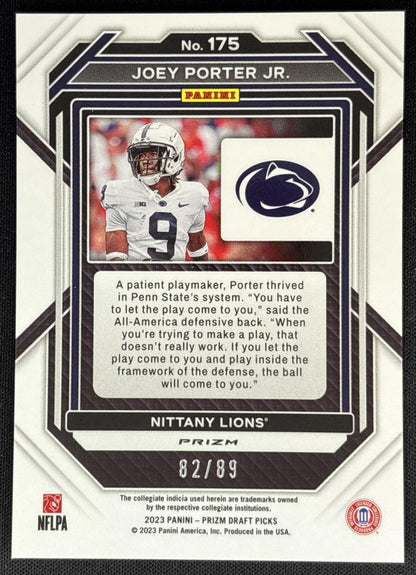 Joey Porter Jr. 2023 Prizm Draft Picks Prizms Blue Finite /89 Nittany Lions Sports Trading Cards
