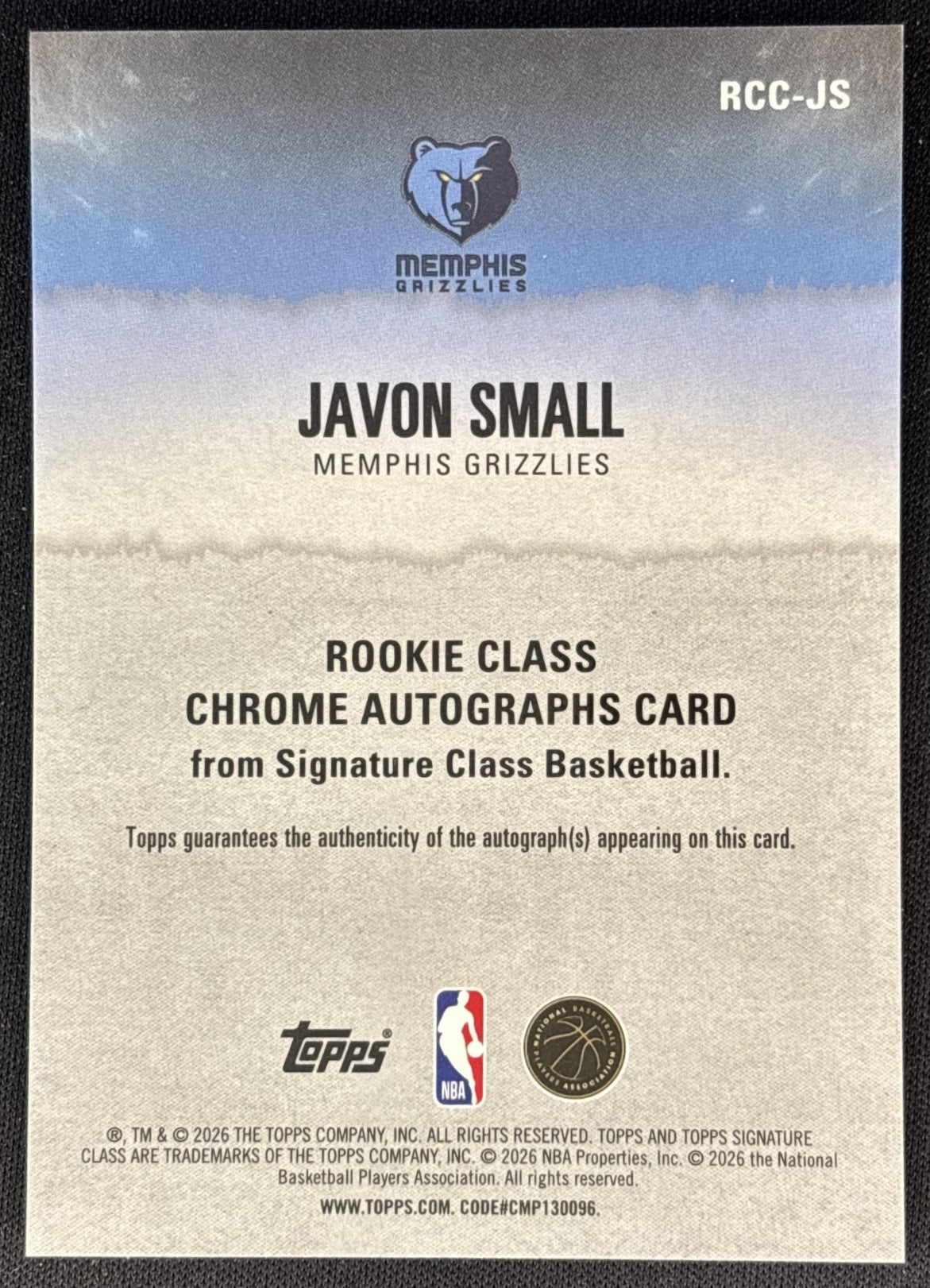 Javon Small 2025 Topps Signature Class Rookie Chrome Auto Grizzlies Sports Trading Cards
