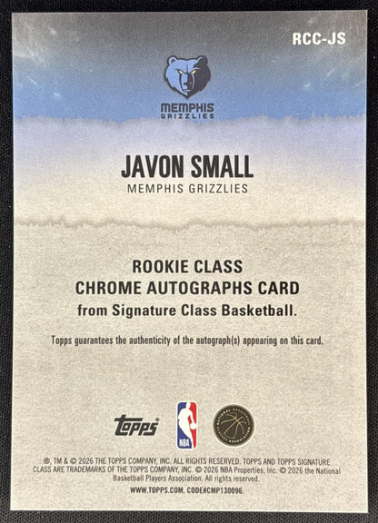 Javon Small 2025 Topps Signature Class Rookie Chrome Auto Grizzlies Sports Trading Cards