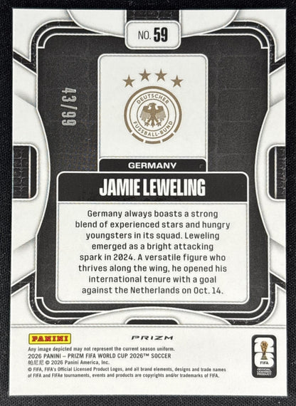 Jamie Leweling 2026 Panini Prizm World Cup Teal Wave /99 Germany Soccer