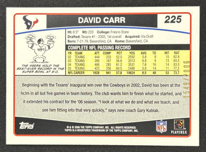 David Carr 2006 Topps Gold /2006 Texans Sports Trading Card