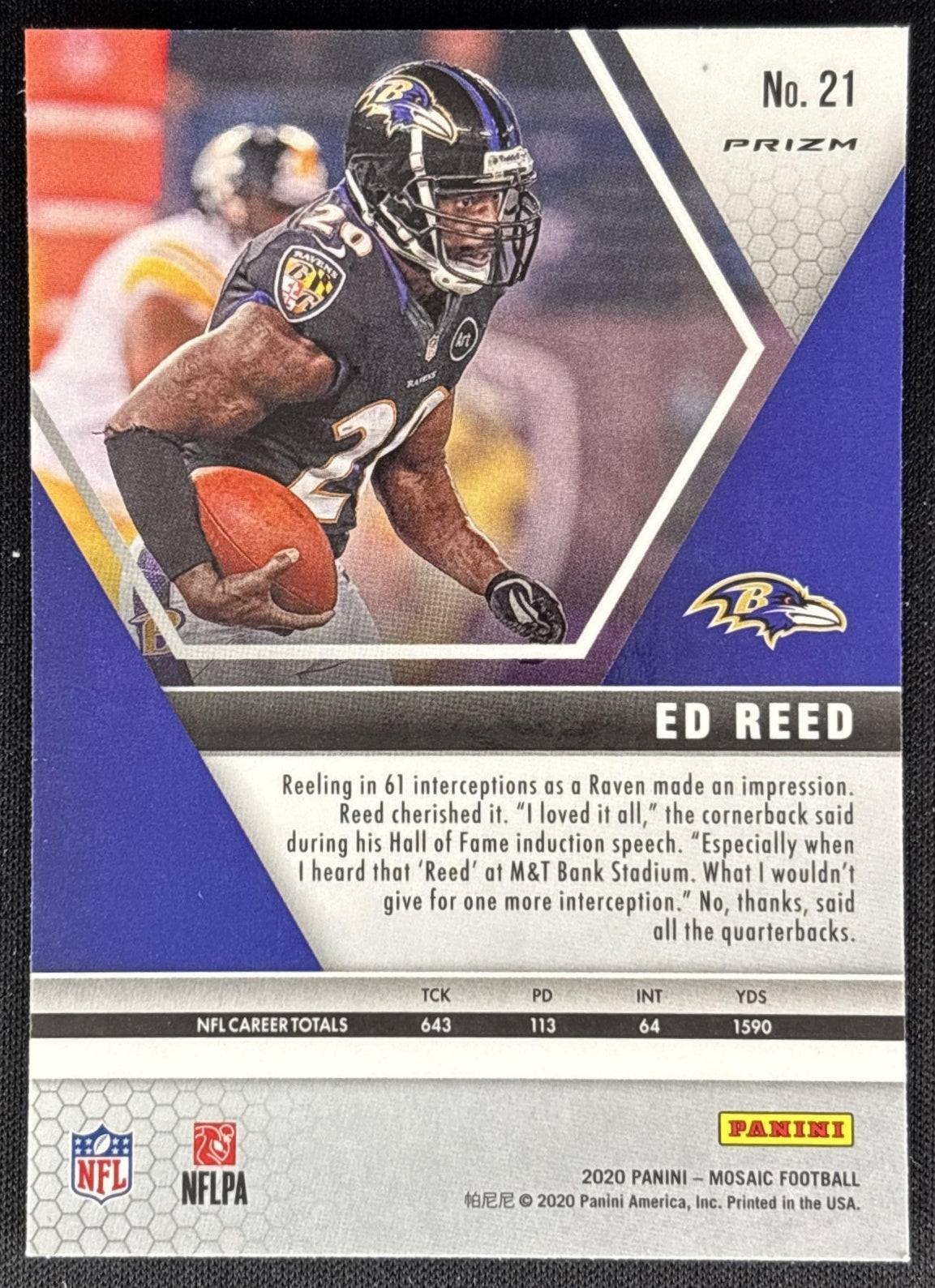 Ed Reed 2020 Panini Mosaic Prizm Camo Pink Ravens Sports Trading Cards