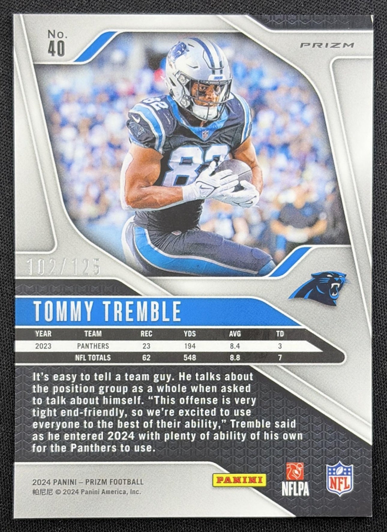 Tommy Tremble 2024 Panini Prizm Purple /125 Panthers