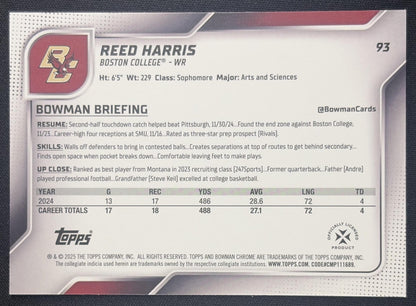 Reed Harris 2025 Bowman Chrome University Prospects Aqua Mini-Diamond Refractor /325 Eagles