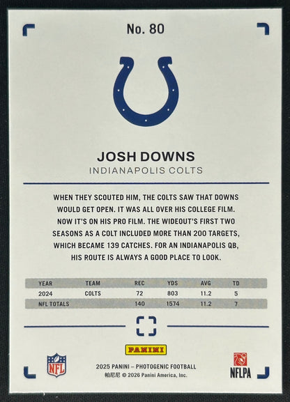 Josh Downs 2025 PhotoGenic Colts Sports Trading Cards