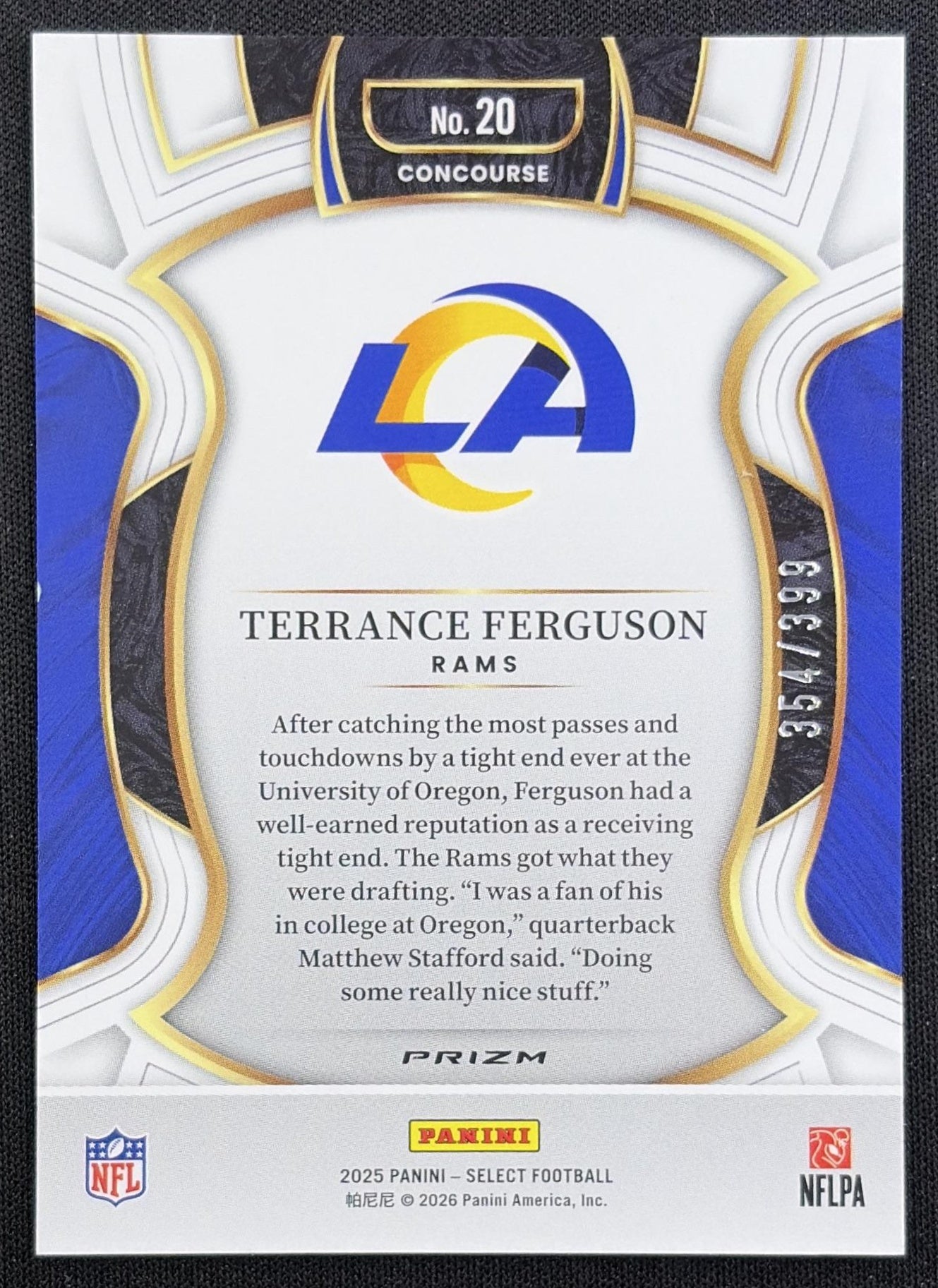 Terrance Ferguson 2025 Panini Select Concourse Tri-Color Prizm /399 Rams