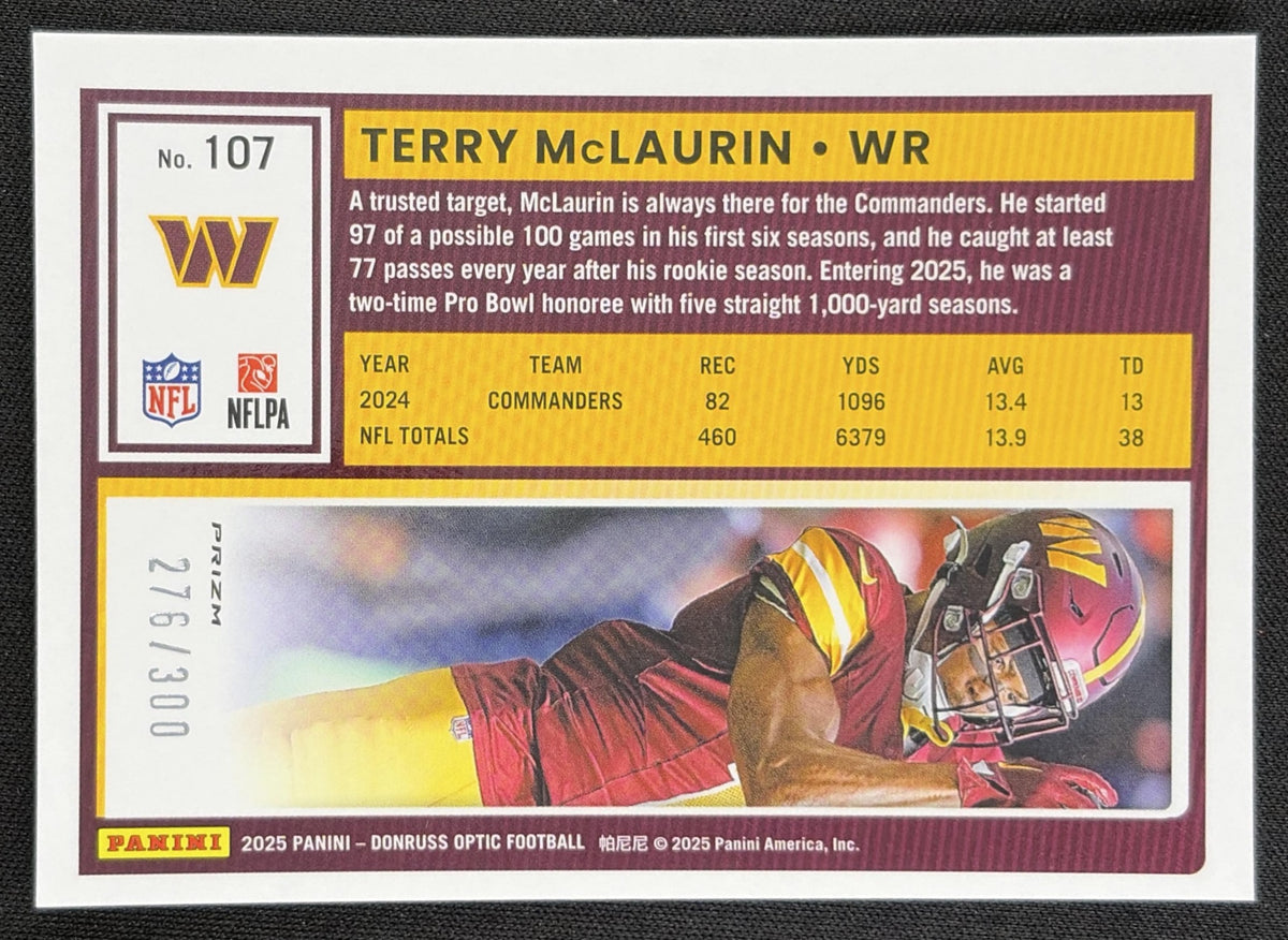 Terry McLaurin 2025 Panini Donruss Optic Wave Prizm /300 Commanders back