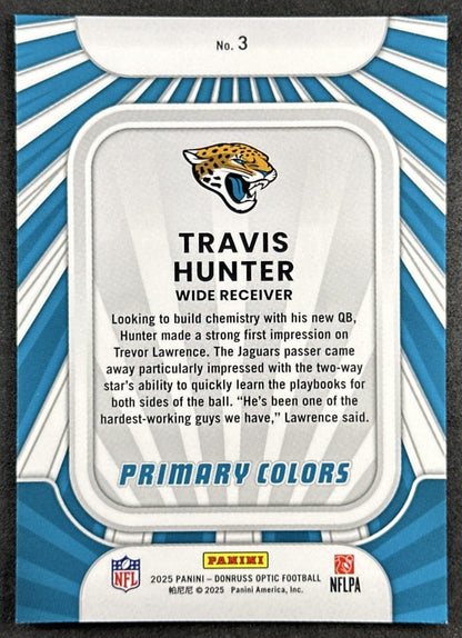 Travis Hunter 2025 Panini Donruss Optic Rookie Primary Colors Jaguars back