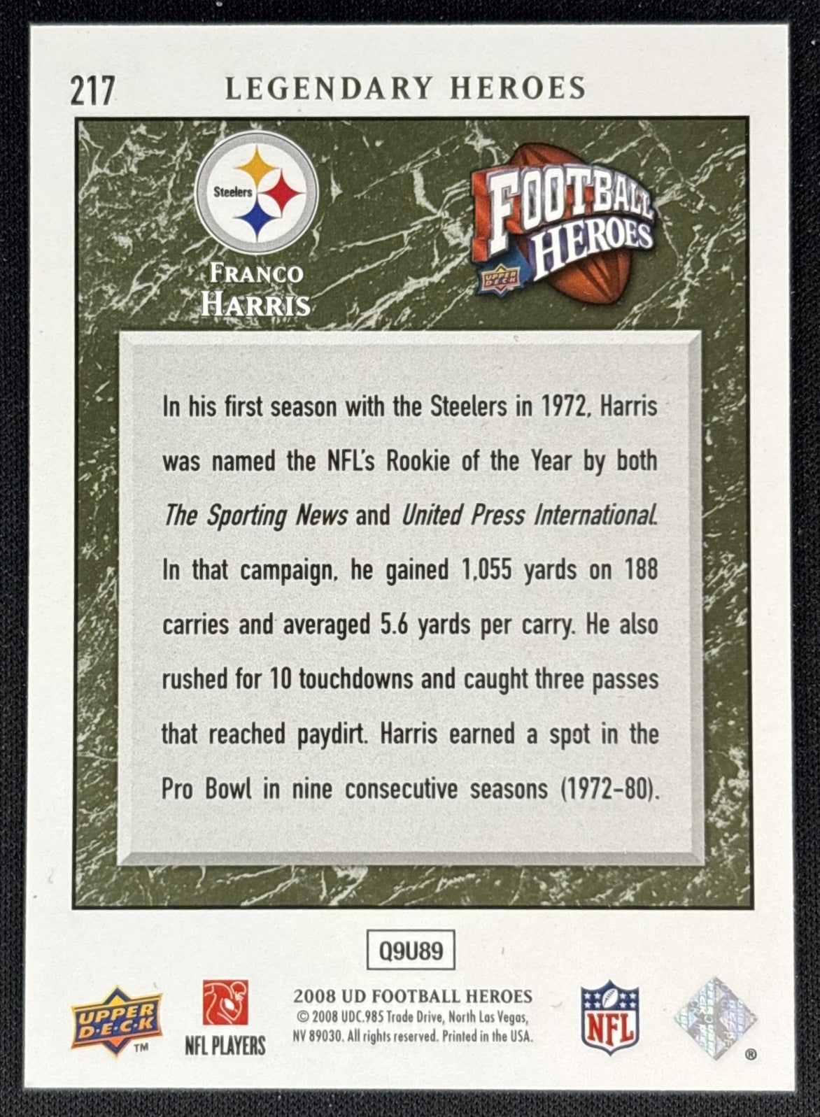 Franco Harris 2008 Upper Deck Heroes Green /350 Steelers back