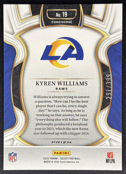 Kyren Williams 2025 Panini Select Concourse Tri-Color Prizm /399 Rams back