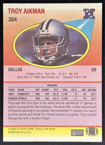 Troy Aikman 1990 Fleer Cowboys Sports Trading Cards