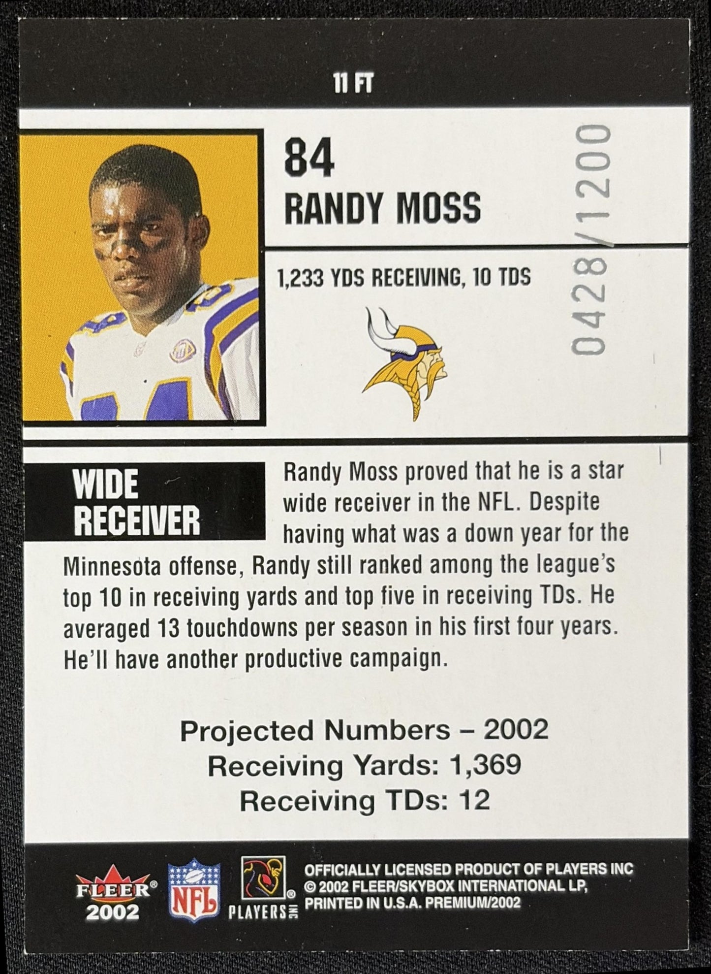 Randy Moss 2002 Fleer Premium Fantasy Team /1200 Vikings