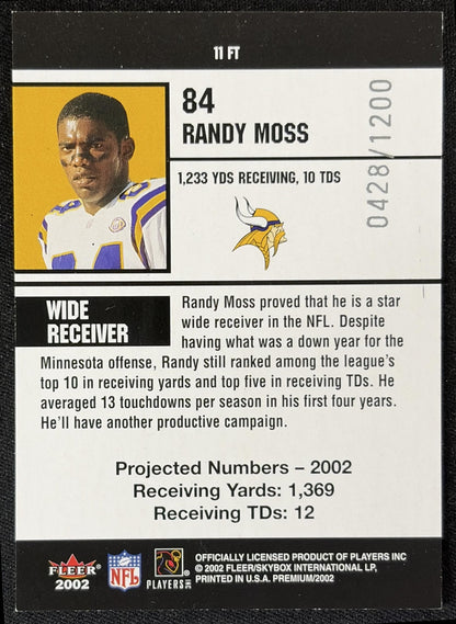 Randy Moss 2002 Fleer Premium Fantasy Team /1200 Vikings