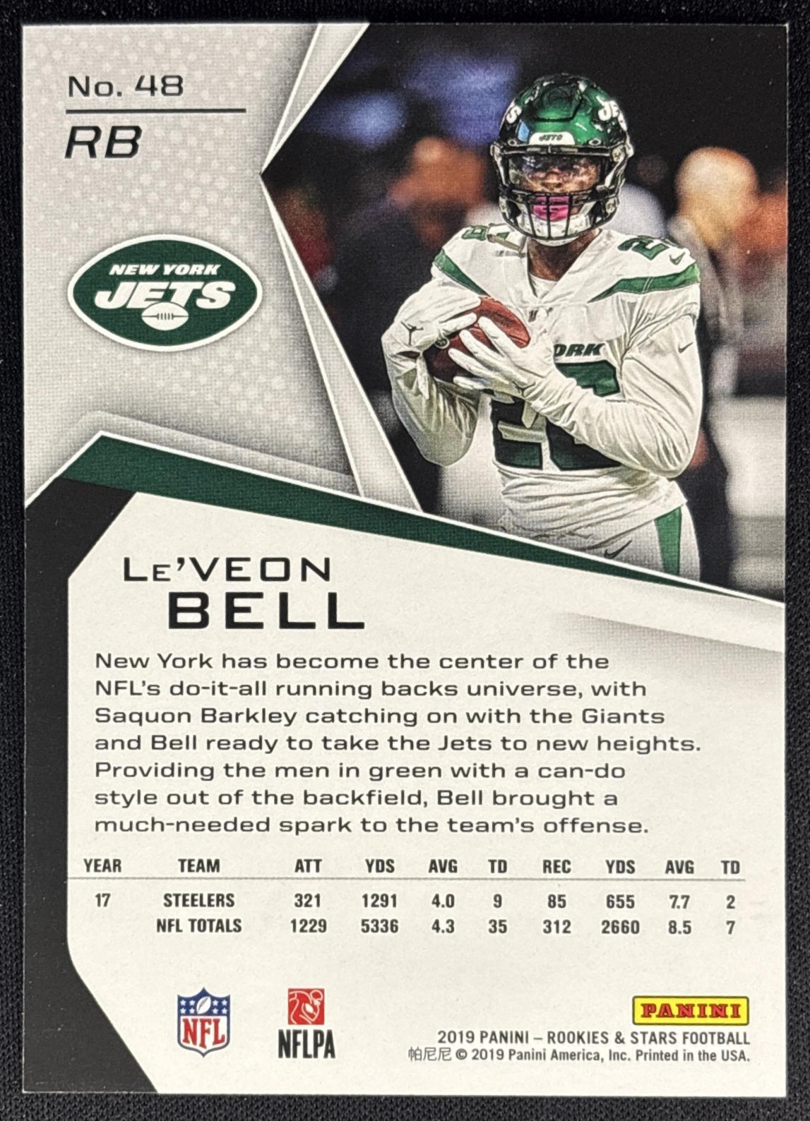 Le Veon Bell 2020 Panini Rookies & Stars Orange /99 Jets back