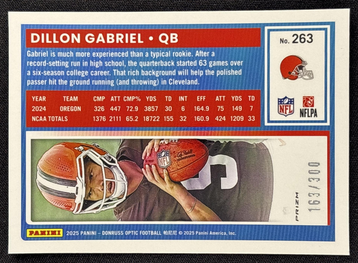 Dillon Gabriel 2025 Panini Donruss Optic Rated Rookie Wave Prizm /300 Browns