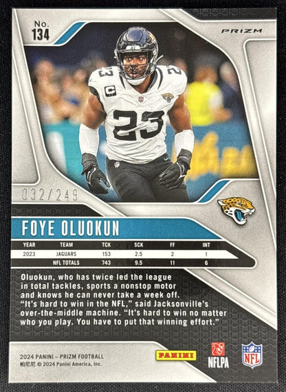 Foye Oluokun 2024 Panini Prizm Orange /249 Jaguars Back