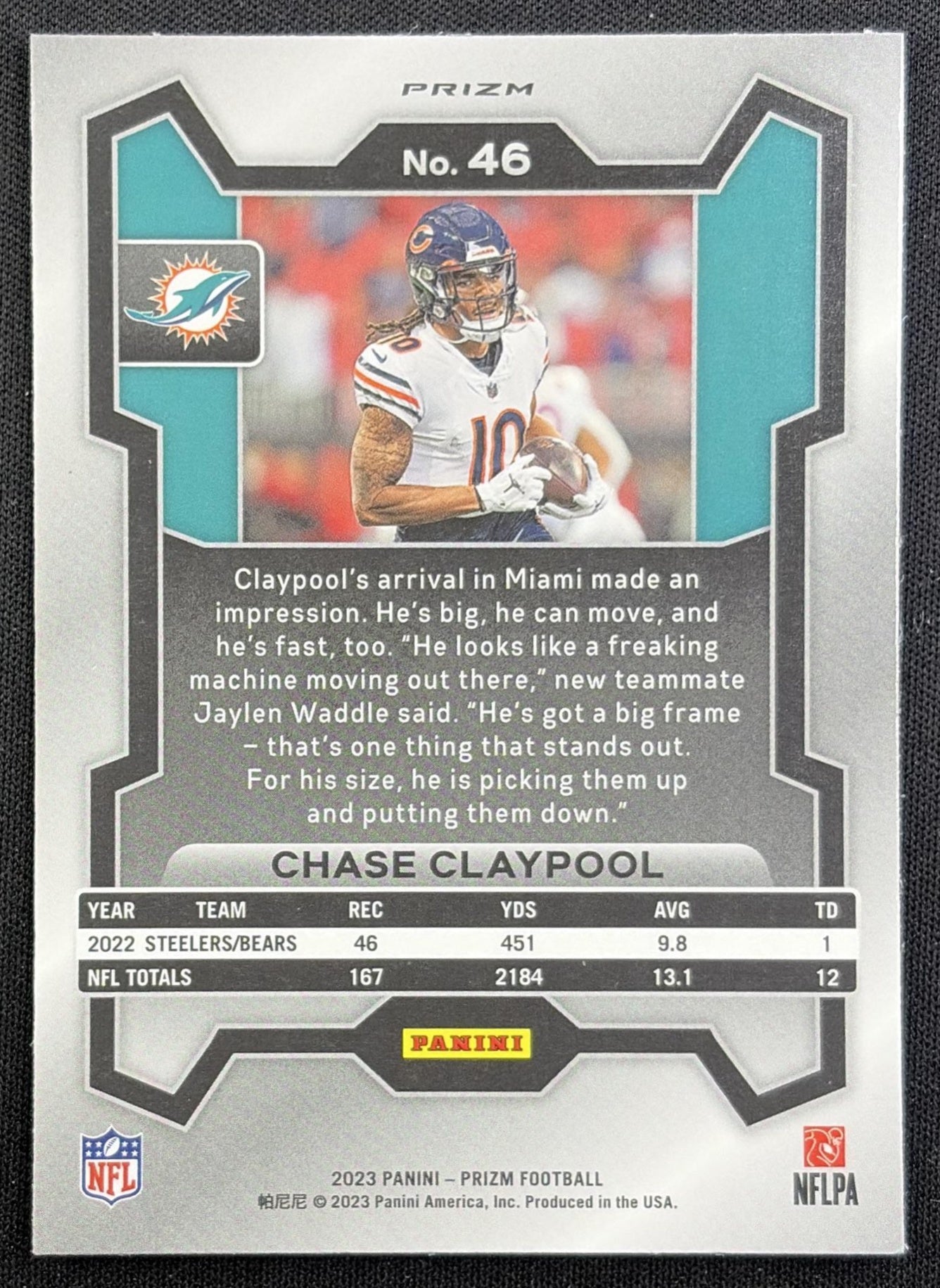 Chase Claypool 2023 Panini Prizm Green Wave Dolphins