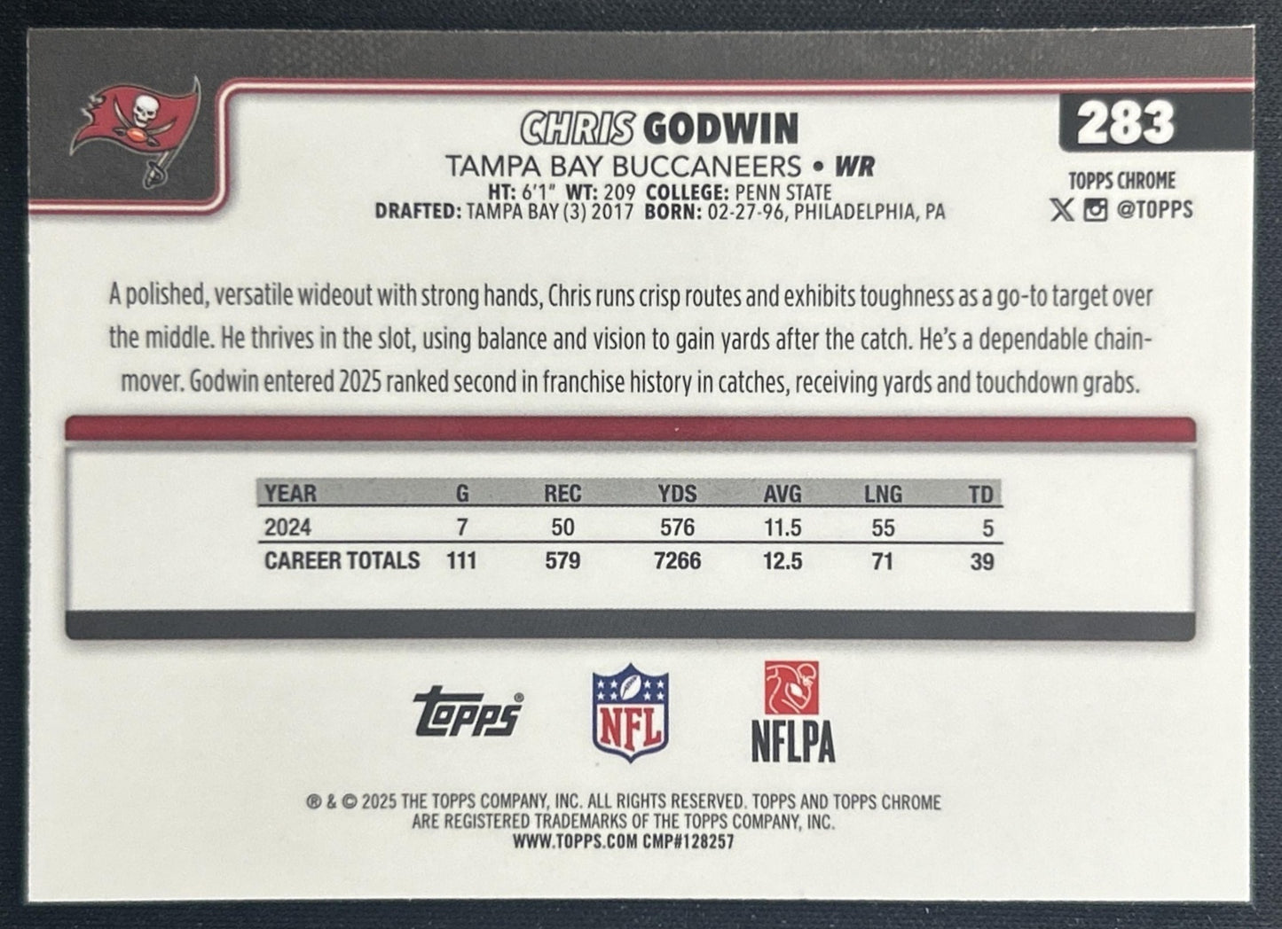Chris Godwin 2025 Topps Chrome Aqua Refractor /199 Buccaneers back