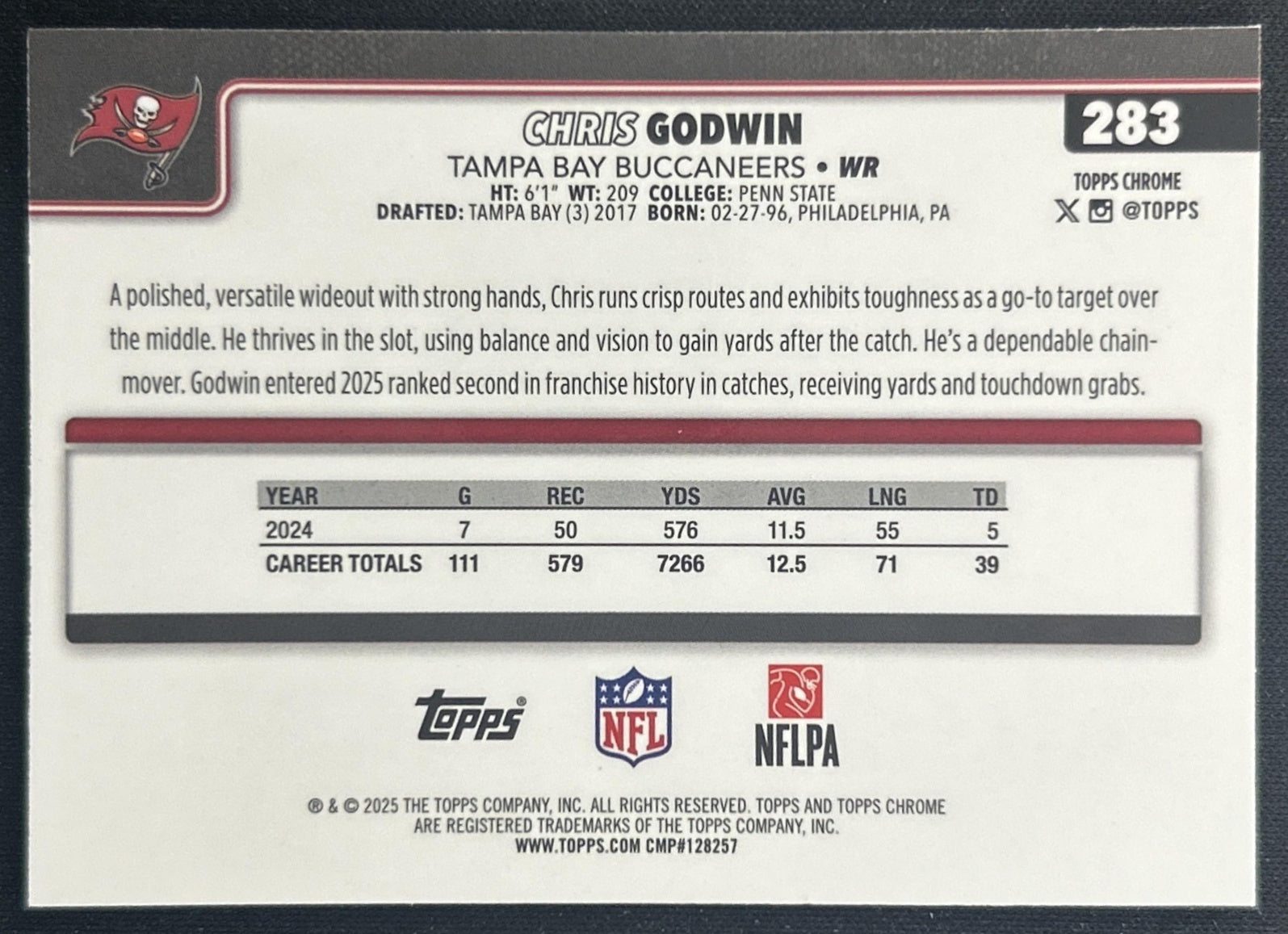 Chris Godwin 2025 Topps Chrome Aqua Refractor /199 Buccaneers back