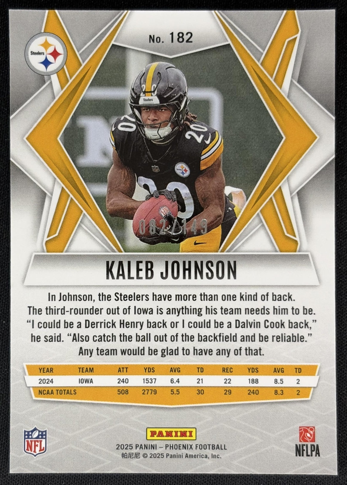 Kaleb Johnson 2025 Panini Phoenix Prizm /149 Steelers Sports Trading Cards