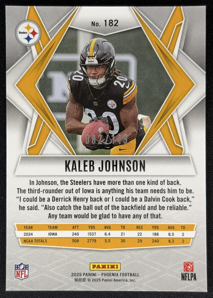 Kaleb Johnson 2025 Panini Phoenix Prizm /149 Steelers Sports Trading Cards