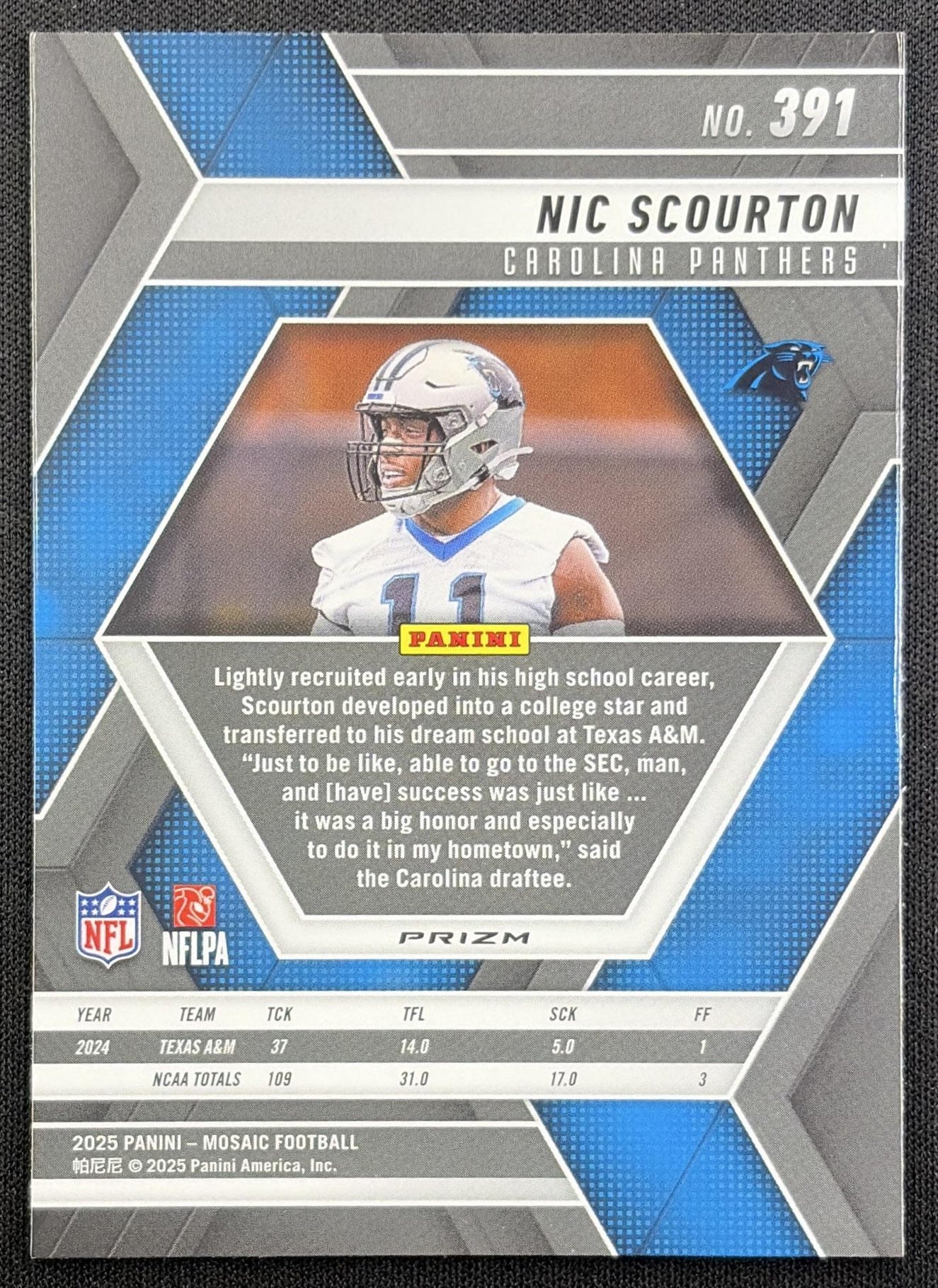 Nic Scourton 2025 Panini Mosaic Rookies Choice Red & Green Prizm Panthers