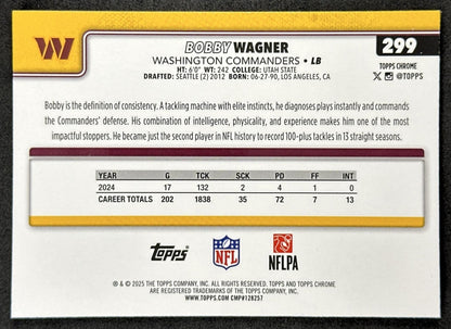 Bobby Wagner 2025 Topps Chrome Sapphire Commanders Sports Trading Card