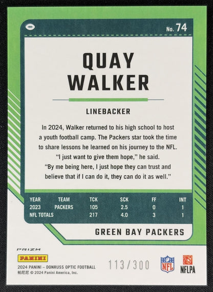 Quay Walker 2024 Panini Donruss Optic Wave /300 Packers Back